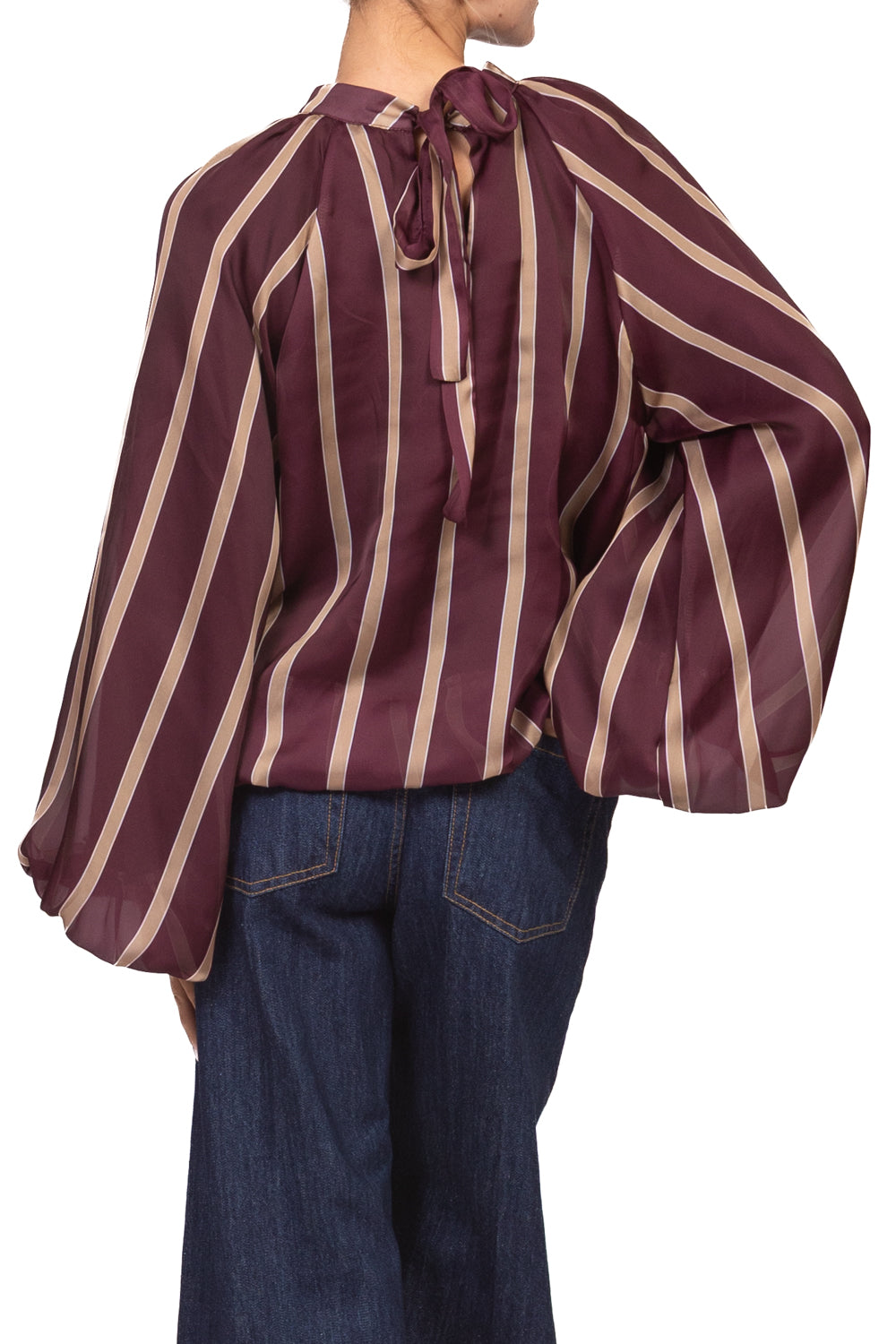 Tensione In - Blusa rigata in satin manica palloncino  Art. 27C6244