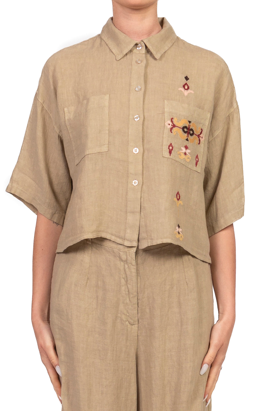 Vicolo - Camicia in lino con ricamo Art. TAB2625