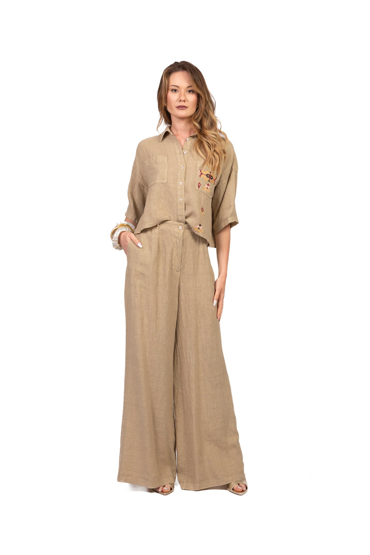 Vicolo - Camicia in lino con ricamo Art. TAB2625