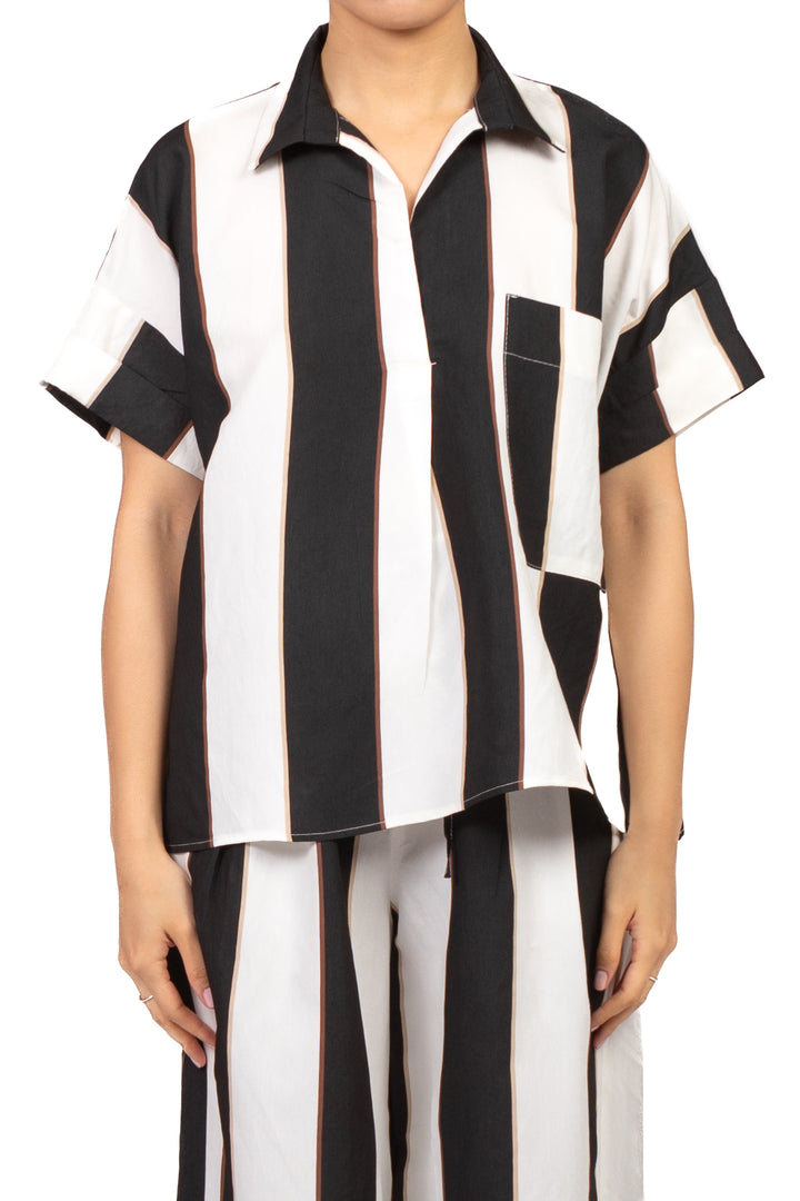 Vicolo - Blusa colletto rigata mezza manica Art. TAB2809