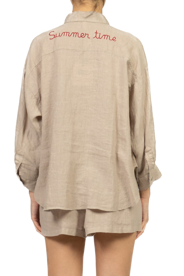 Tensione In - Camicia in lino scritta posteriore Art. S26CI93