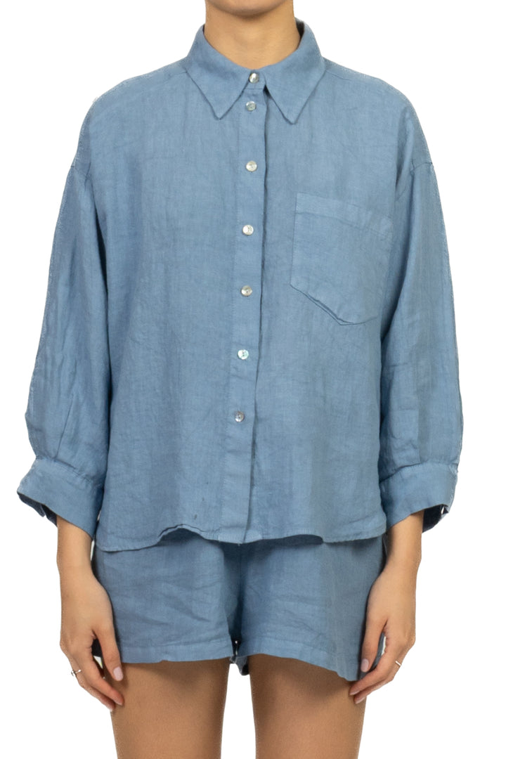 Tensione In - Camicia in lino scritta posteriore Art. S26CI93