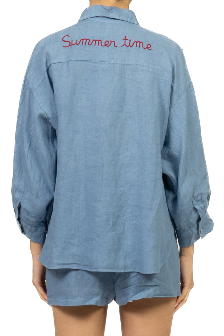 Tensione In - Camicia in lino scritta posteriore Art. S26CI93