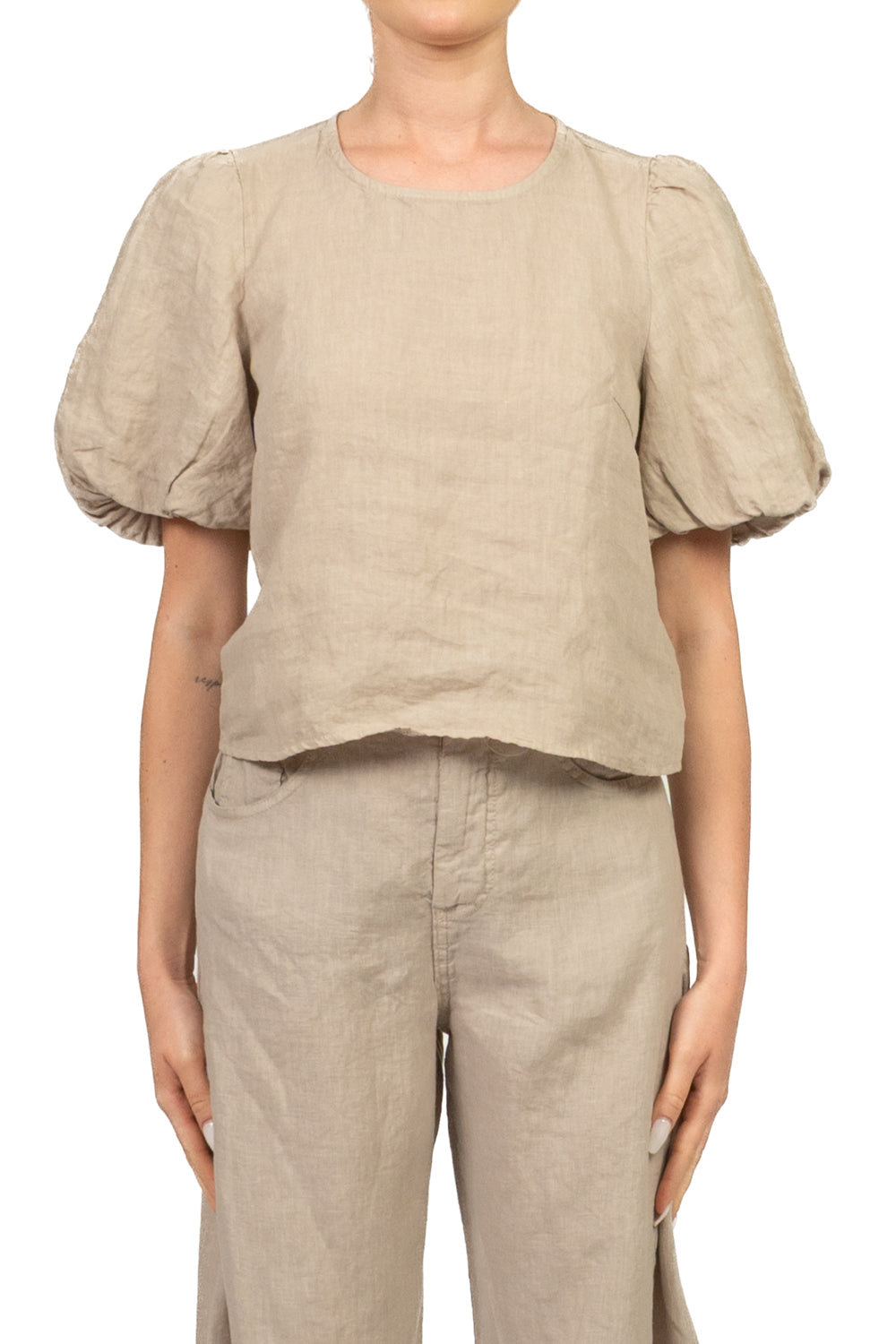 Tensione In - Blusa in lino manica a sbuffo Art. S26TI71