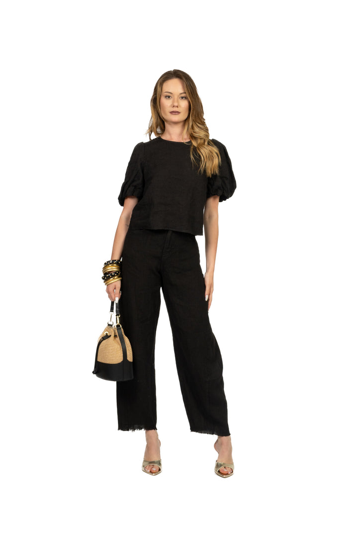 Tensione In - Blusa in lino manica a sbuffo Art. S26TI71
