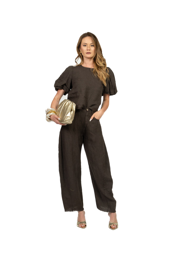 Tensione In - Blusa in lino manica a sbuffo Art. S26TI71