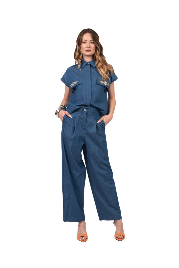 Tensione In - Camicia smanicata con taschini gioiello Art. 26C5092
