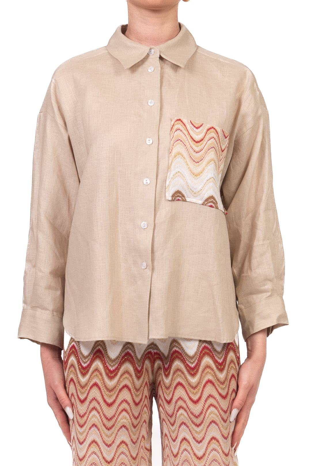Tensione In - Camicia in lino taschino fantasia  Art. S26CG13
