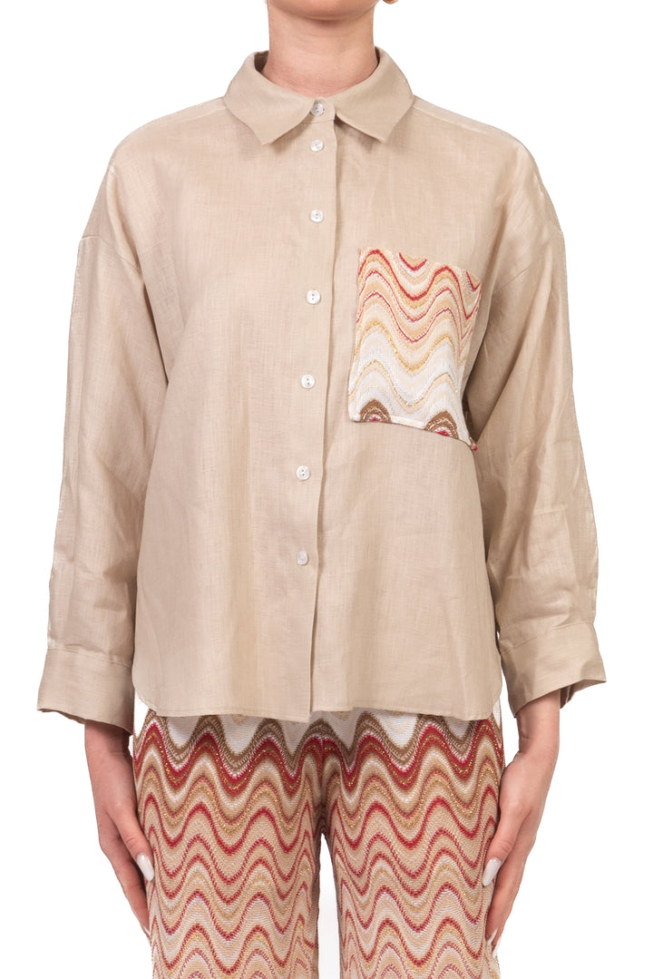 Tensione In - Camicia in lino taschino fantasia  Art. S26CG13