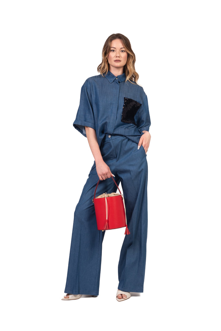 Tensione In - Pantalone gamba dritta chambray Art. 26P5102
