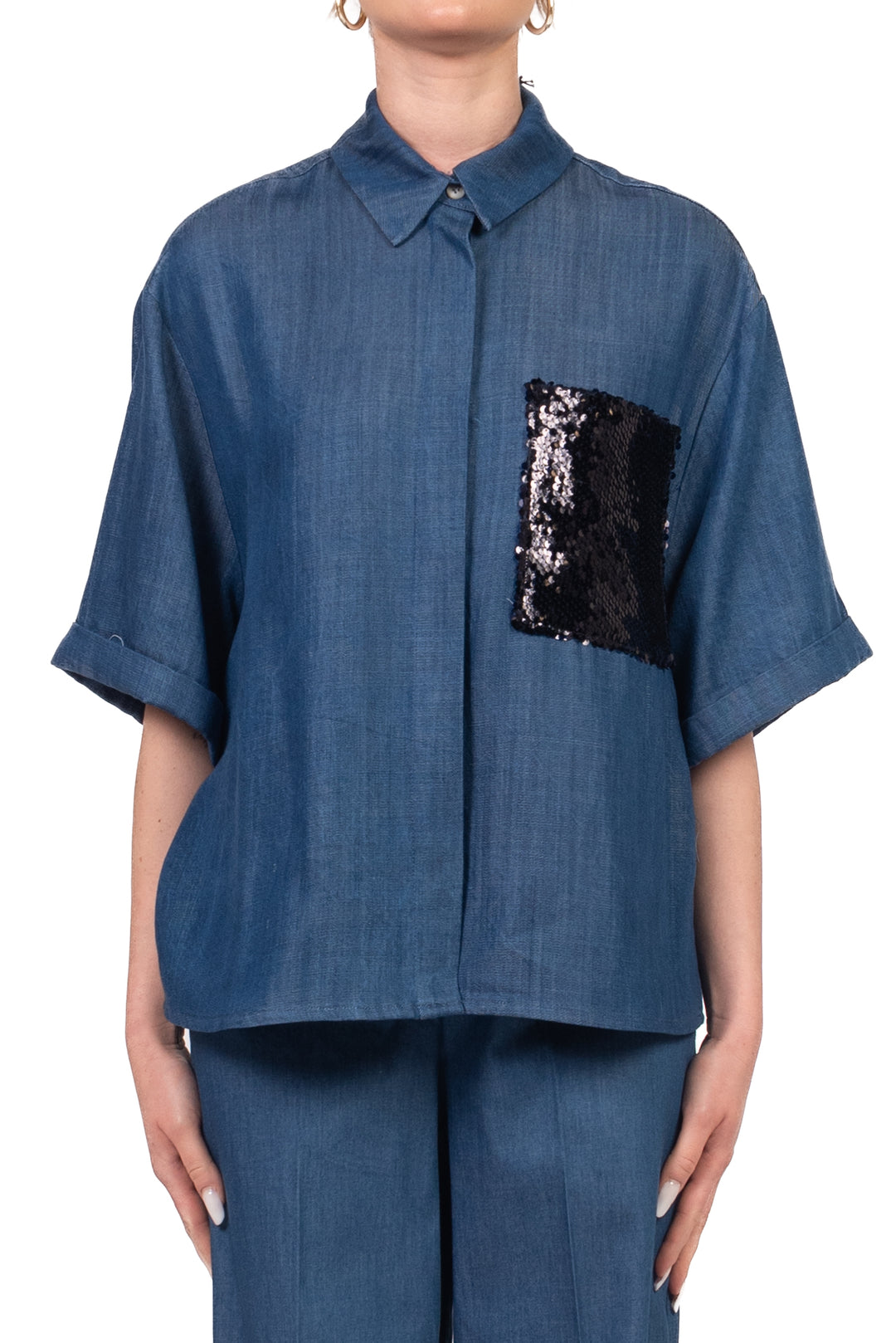 Tensione In - Camicia chambray con taschino pailettes Art. 26C5144