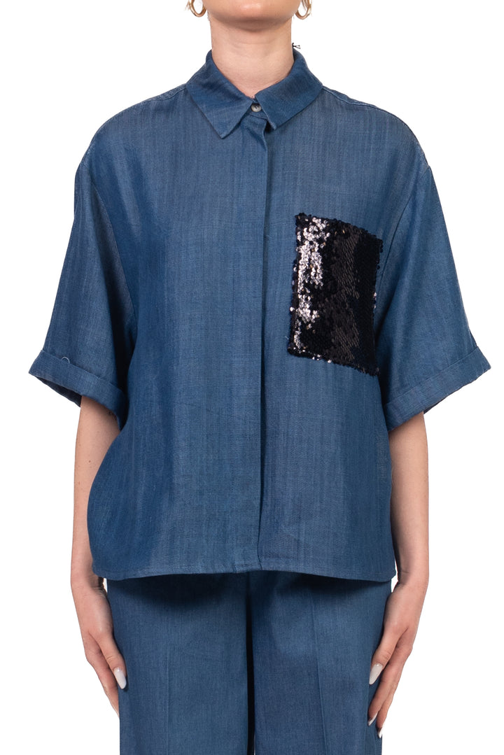 Tensione In - Camicia chambray con taschino pailettes Art. 26C5144