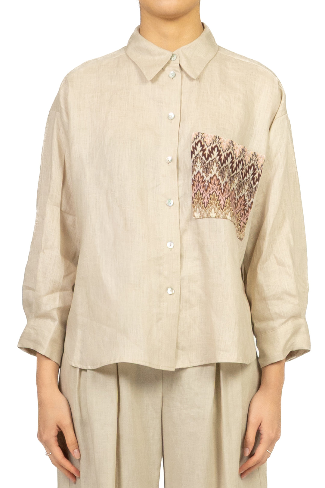 Tensione In - Camicia in lino con taschino fantasia Art. S26CG16