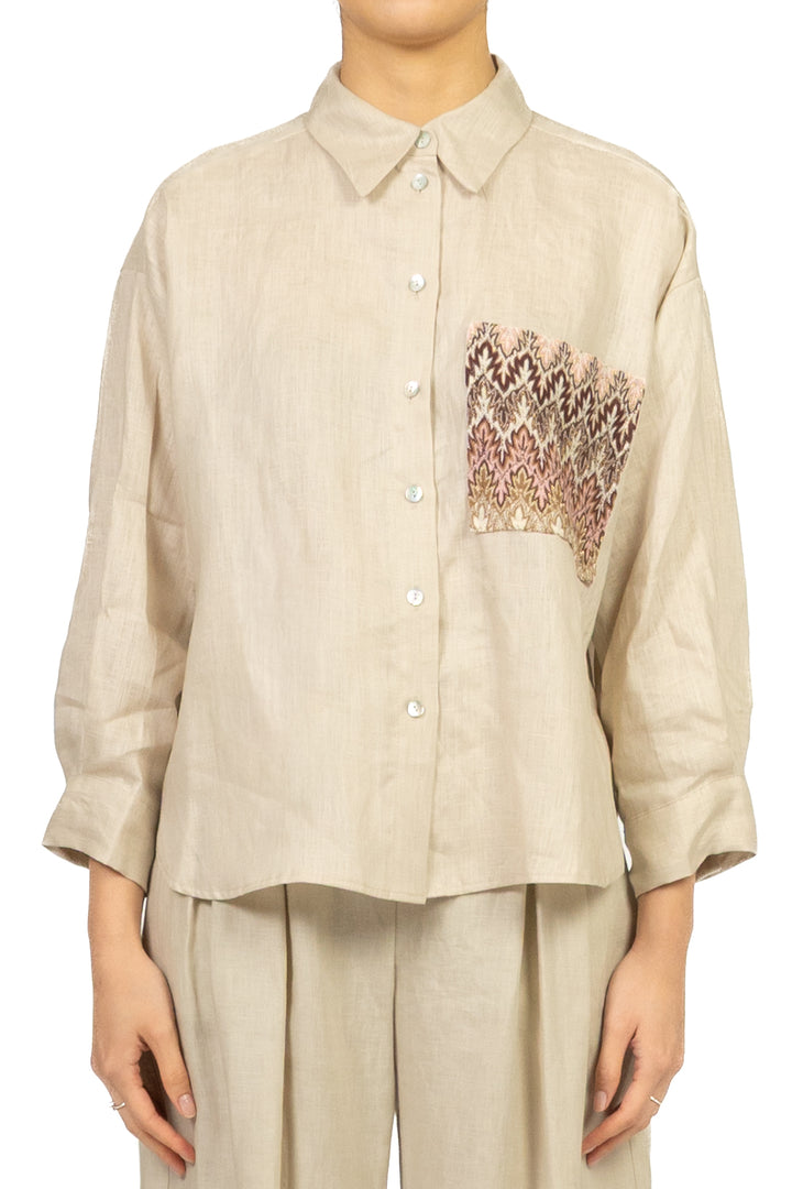 Tensione In - Camicia in lino con taschino fantasia Art. S26CG16