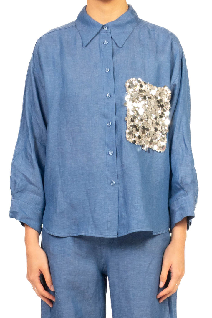 Tensione In - Camicia in lino taschino paillettes Art. S26CE15