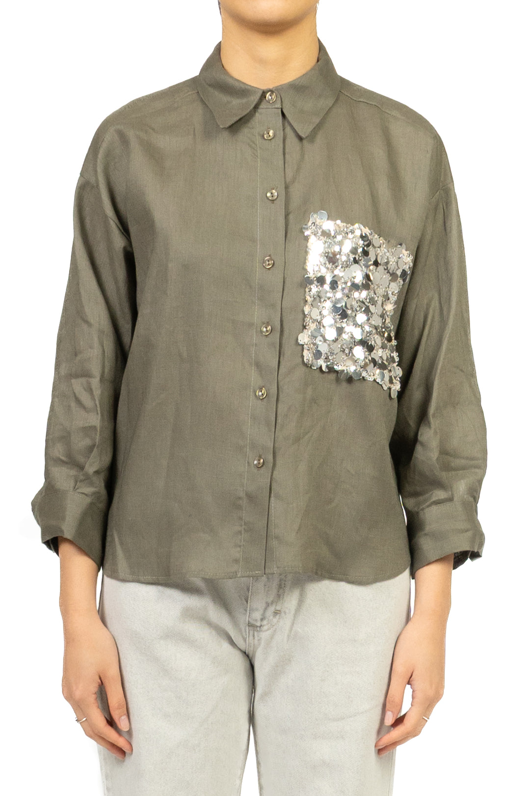 Tensione In - Camicia in lino taschino paillettes Art. S26CE15