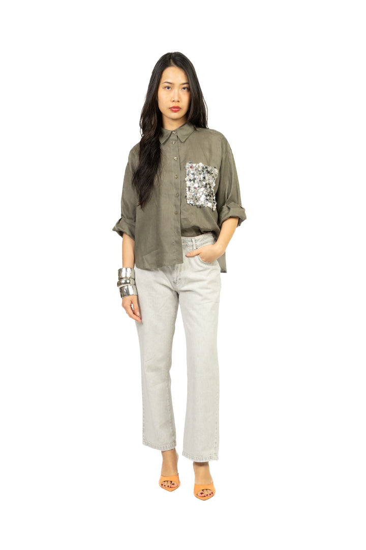 Tensione In - Camicia in lino taschino paillettes Art. S26CE15