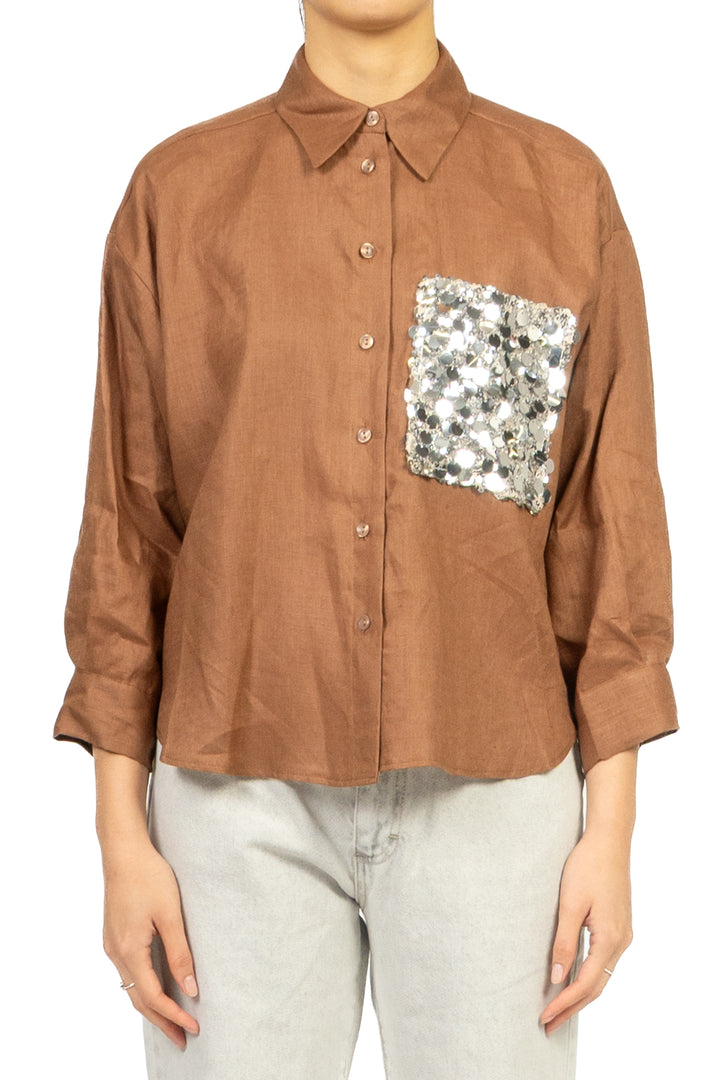 Tensione In - Camicia in lino taschino paillettes Art. S26CE15