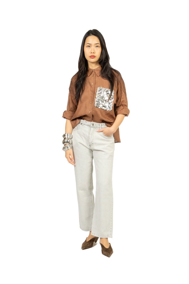 Tensione In - Camicia in lino taschino paillettes Art. S26CE15