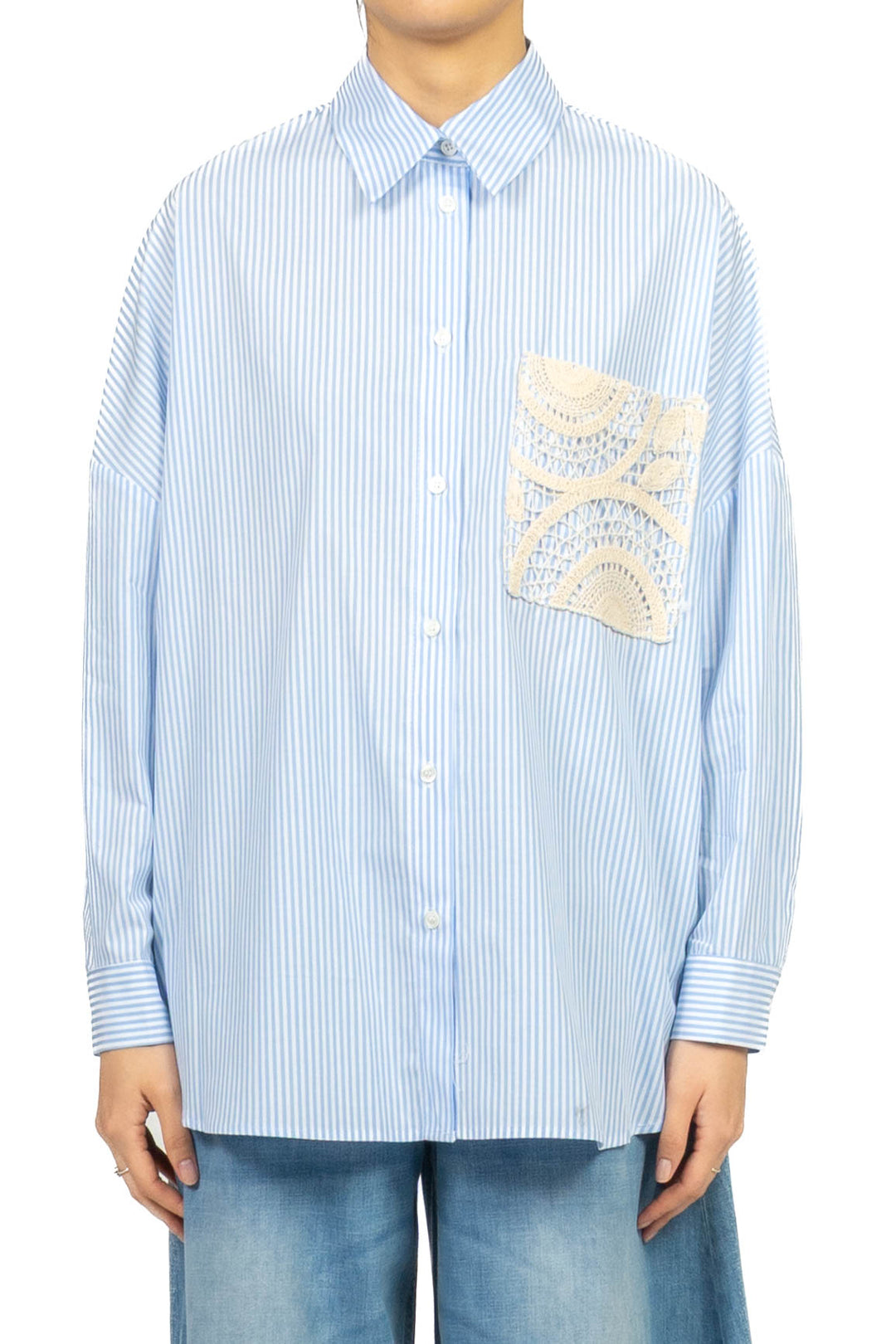 Vicolo - Camicia gessata taschino crochet Art. TAB2429