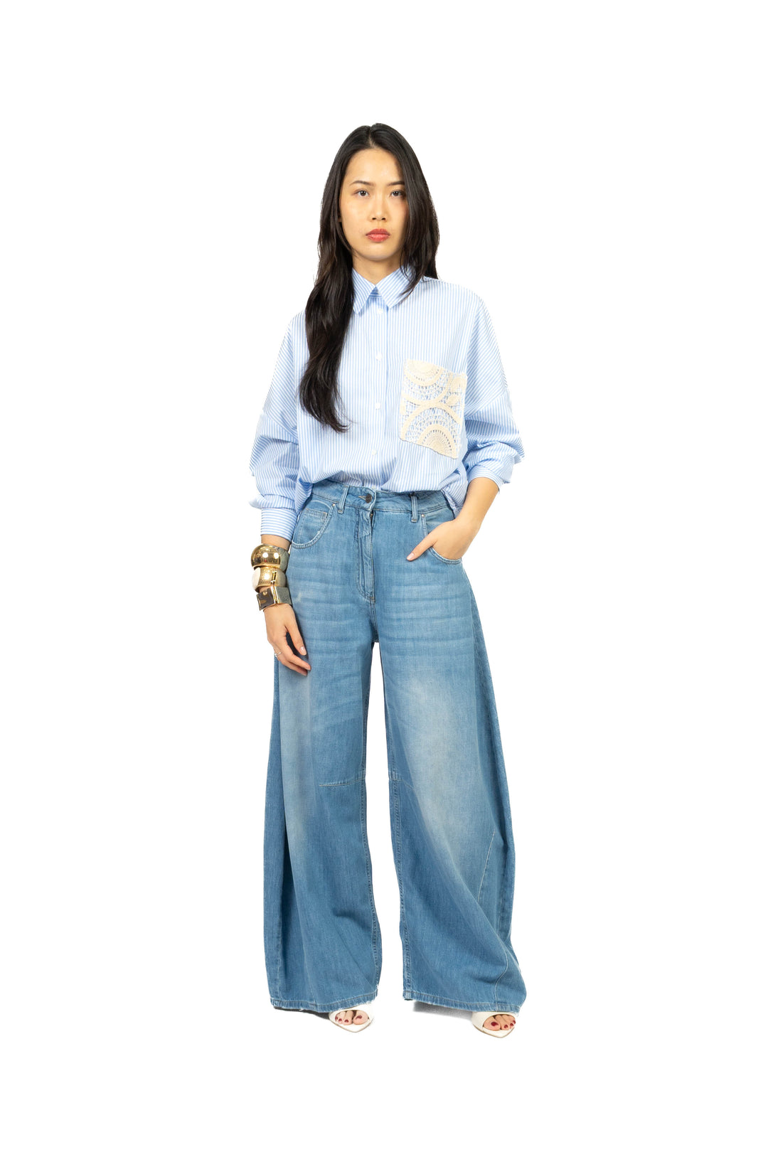 Vicolo - Camicia gessata taschino crochet Art. TAB2429