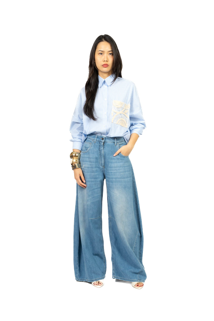 Vicolo - Camicia gessata taschino crochet Art. TAB2429