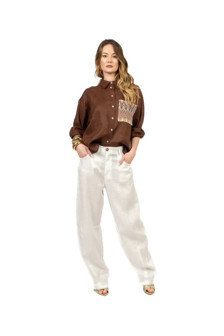 Tensione In - Camicia in lino con taschino fantasia Art. S26CG16
