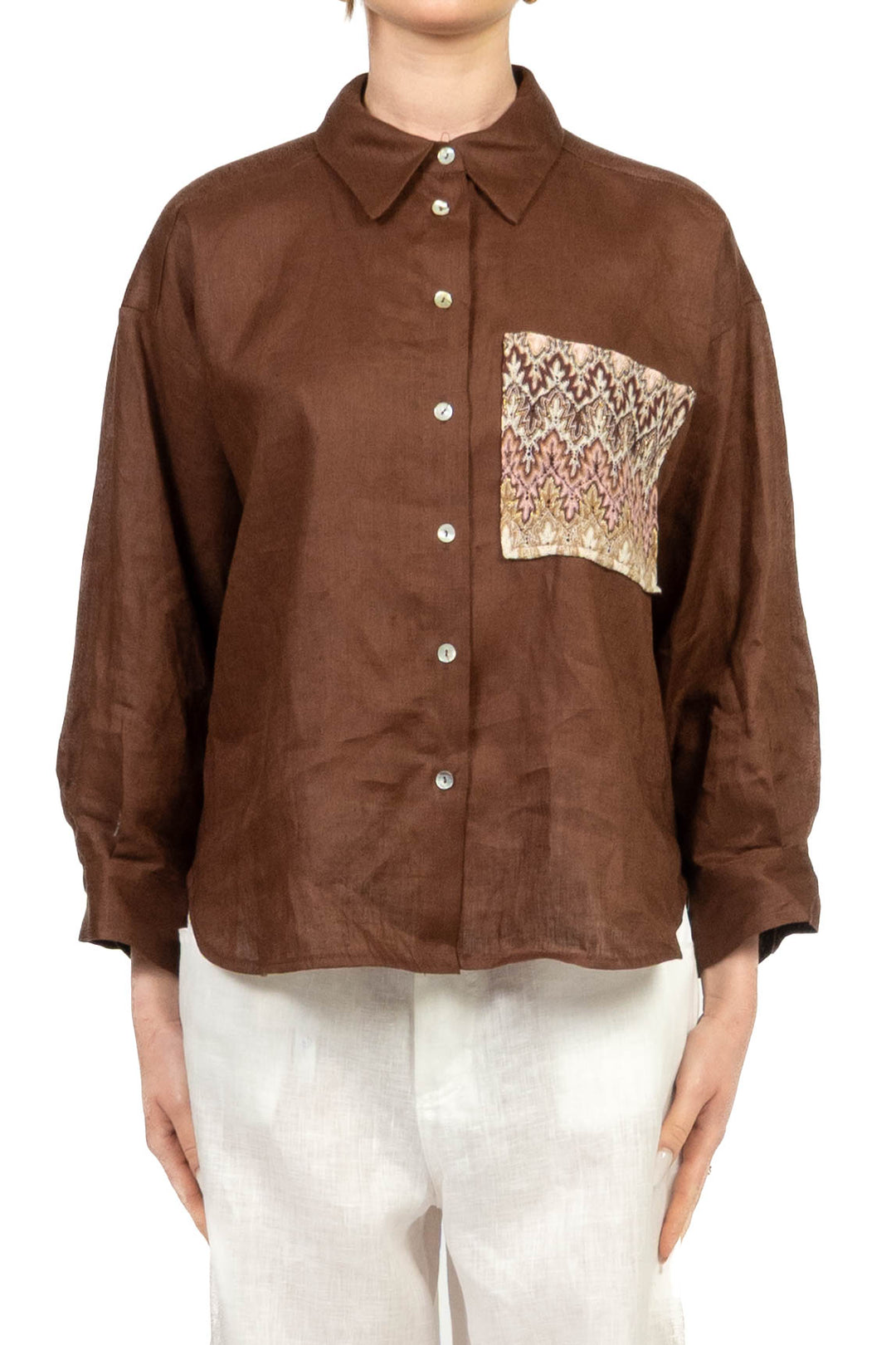Tensione In - Camicia in lino con taschino fantasia Art. S26CG16