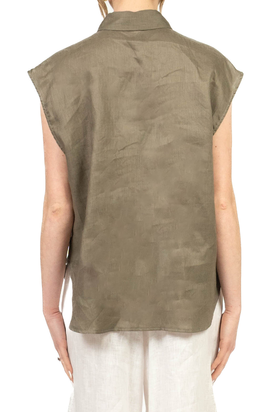 Tensione In - Camicia in lino smanicata con tasca palliates Art. S26CG45