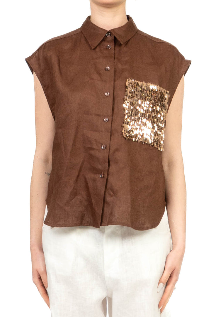 Tensione In - Camicia in lino smanicata con tasca palliates Art. S26CG45