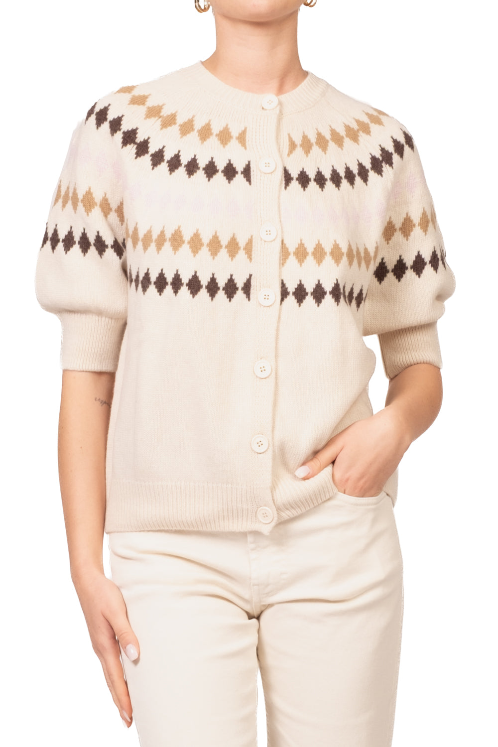 Tensione In - Cardigan mezza manica con rombi Art. D82445AI26