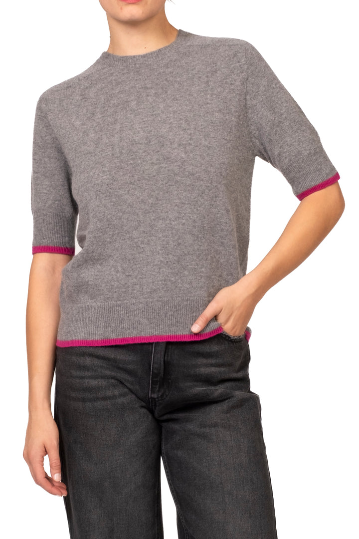 Tensione In - Maglia mezza manica  in lana profili contrasto  Art. D83033AI26