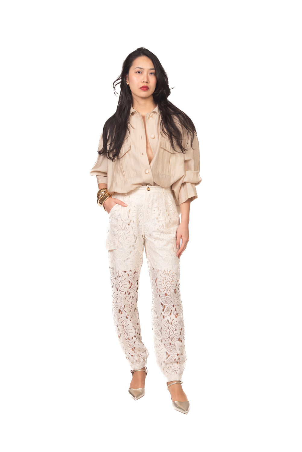 Tensione In - Pantalone cargo in pizzo Art. PE26-4219