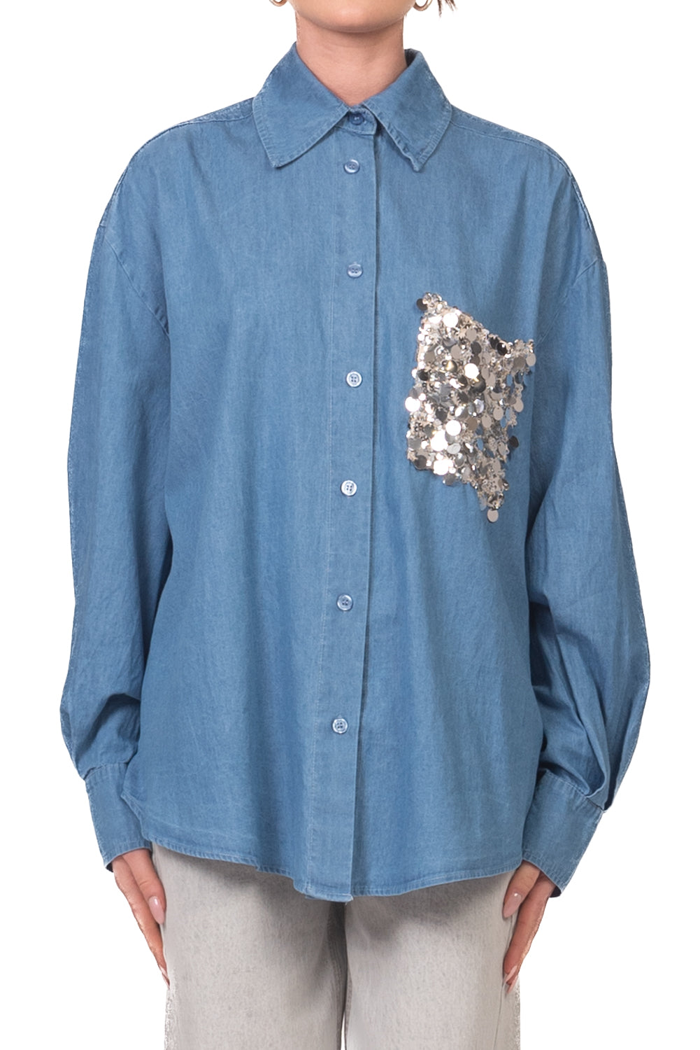 Tensione In - Camicia in denim tasca paillettes Art. PE260153