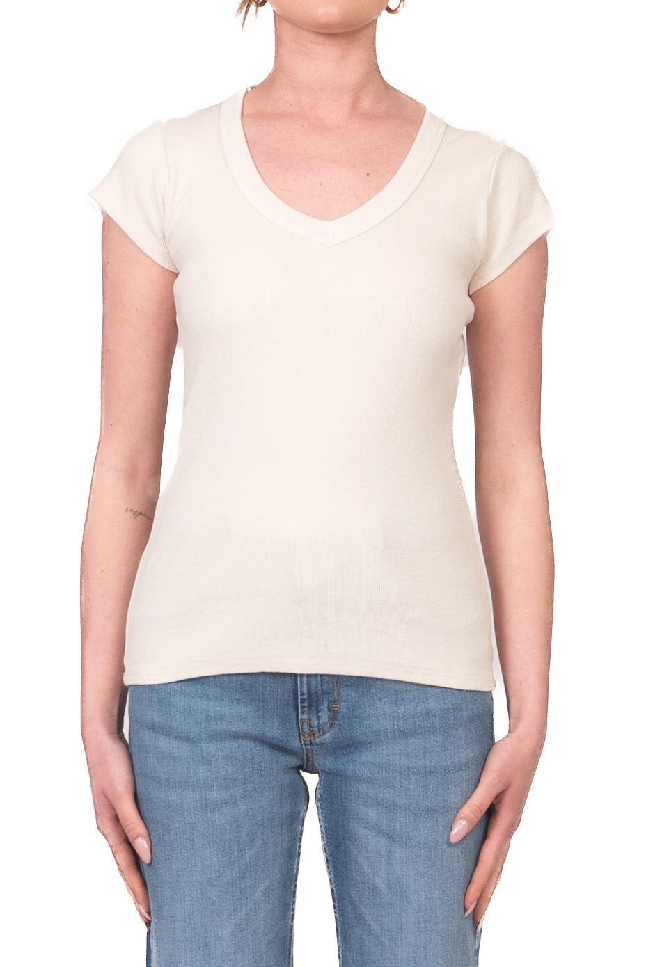 Tensione In - T-shirt costine scollo v Art. 21005