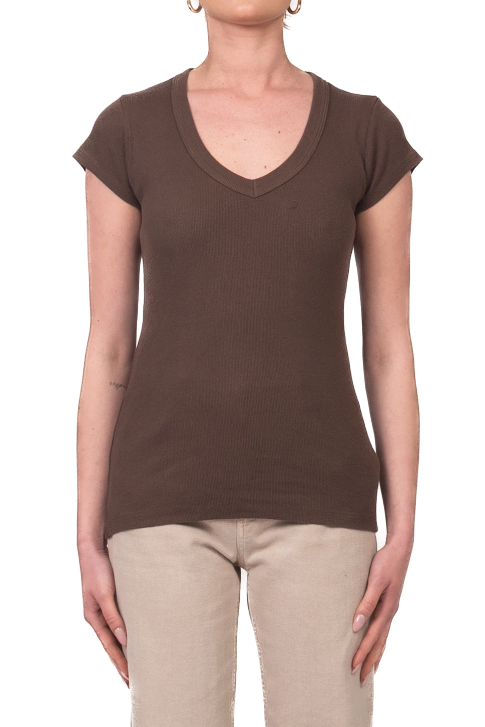 Tensione In - T-shirt costine scollo v Art. 21005