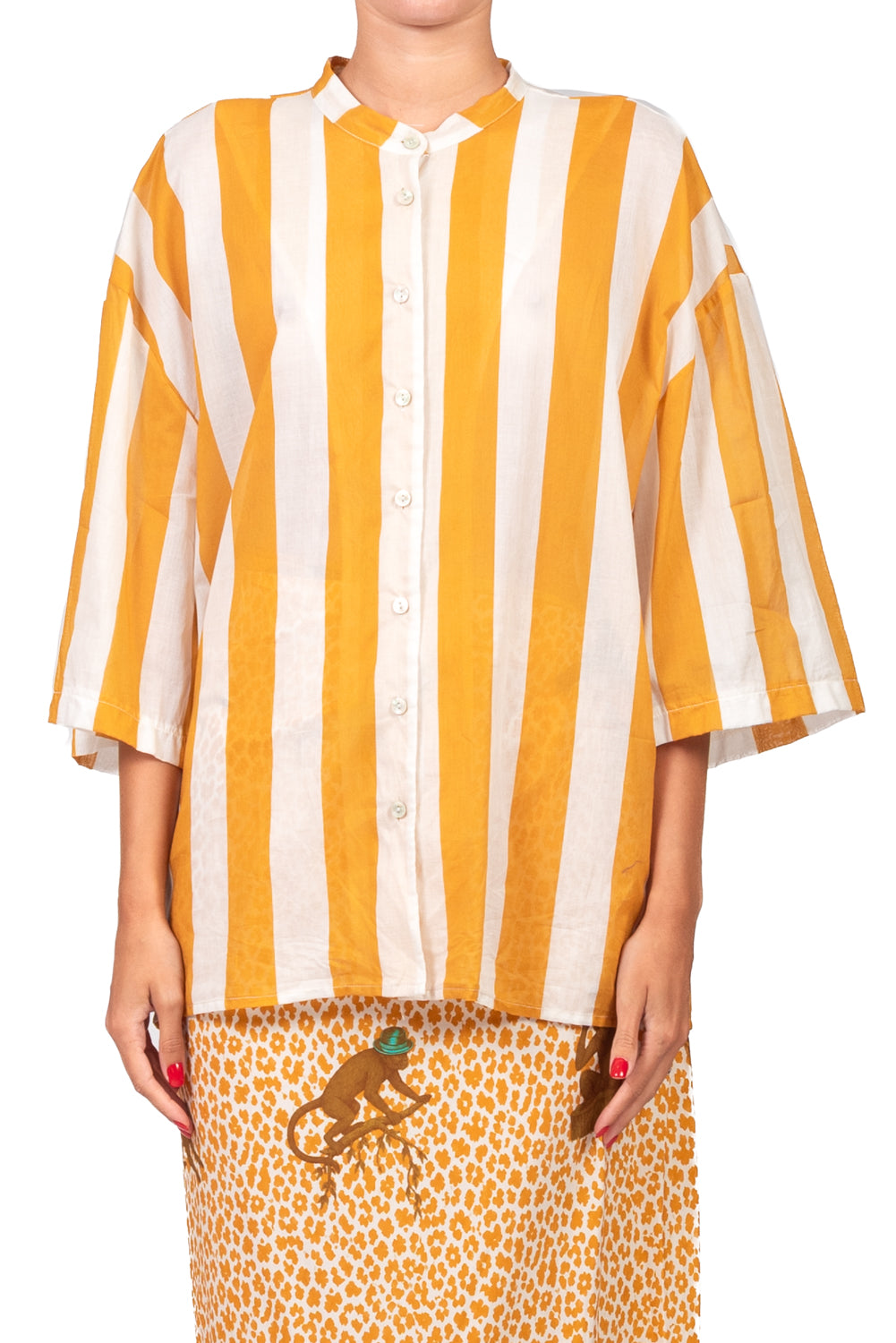 Tensione In - Camicia rigata mussola collo coreana Art. 40058