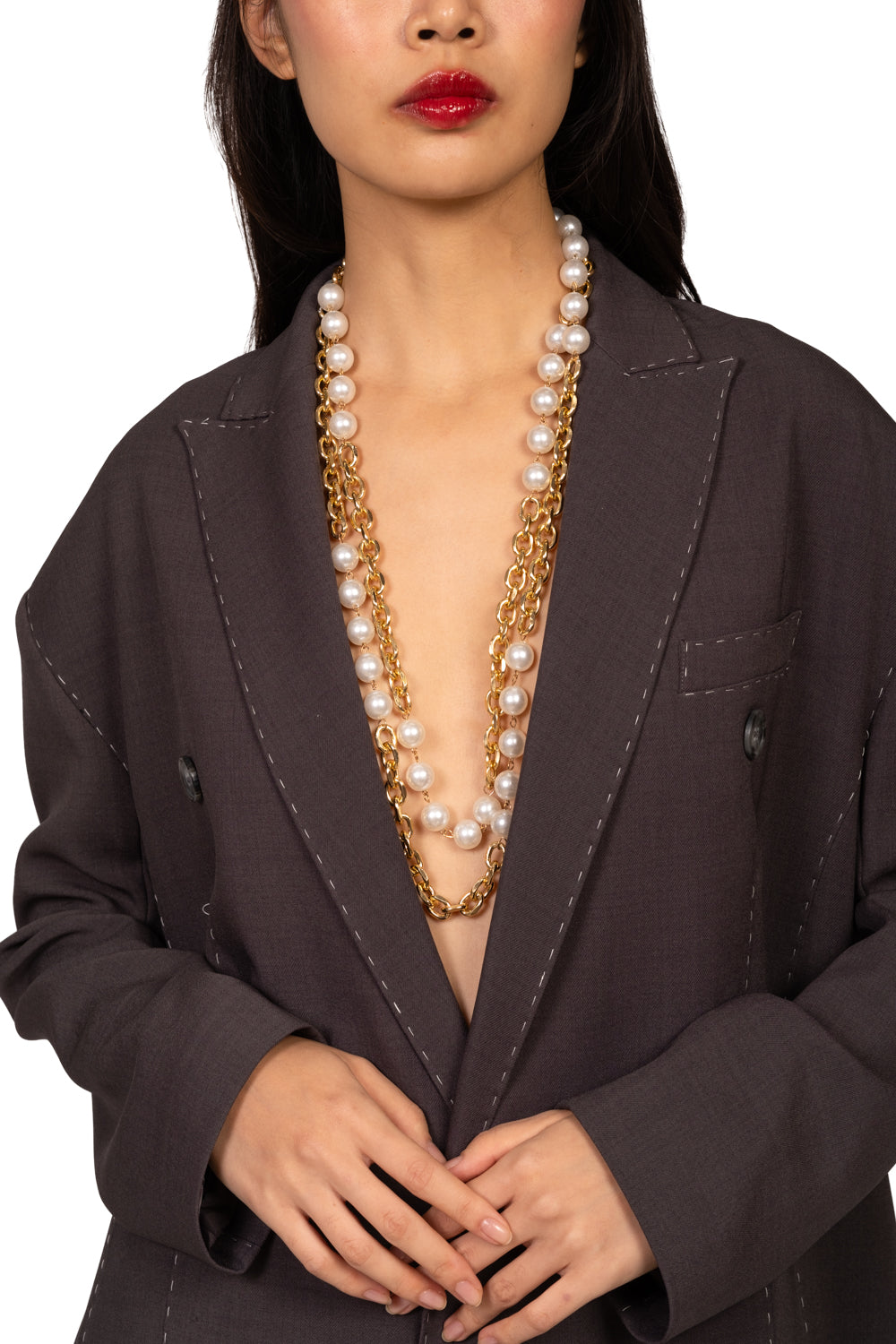 Upper - Collana doppia catena e perle