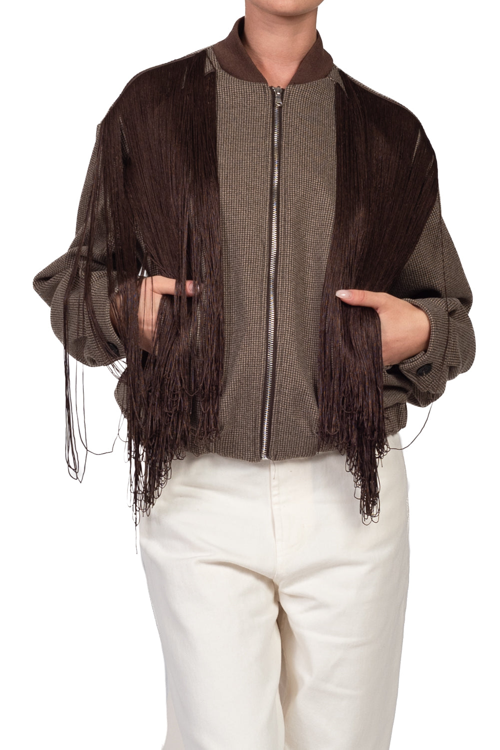 Vicolo - Bomber pied de poule con frange Art. RAC0300