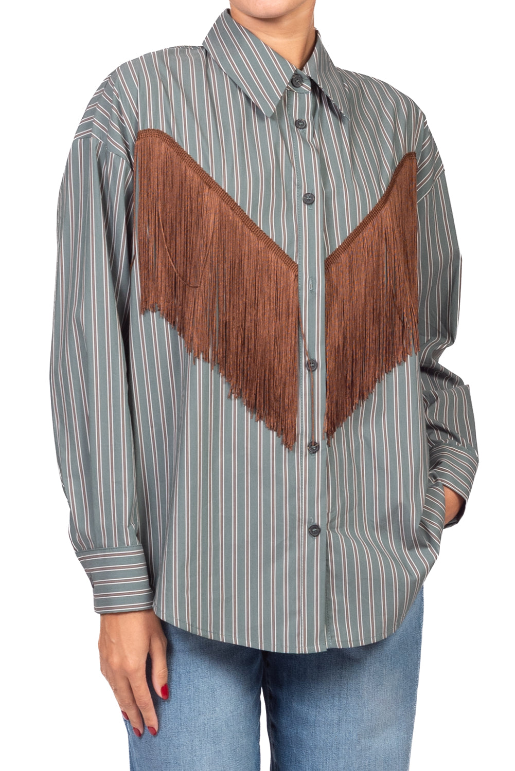 Tensione In - Camicia rigata con frange Art. 27C6287