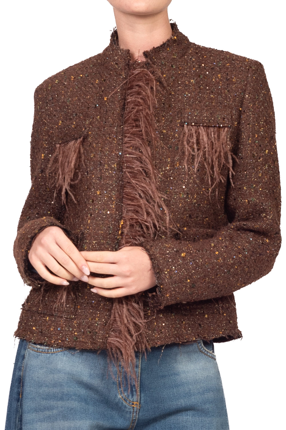 Tensione In - Giacca bouclé profili piume Art. W26J613