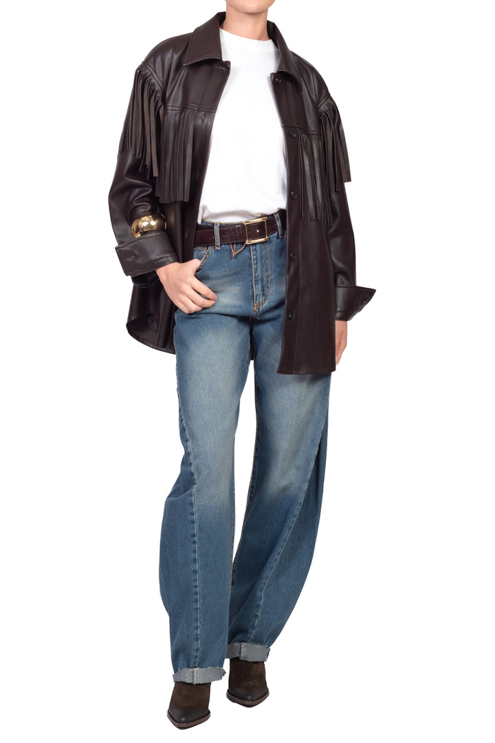 Vicolo - Camicia over in ecopelle con frange Art. TAC1292