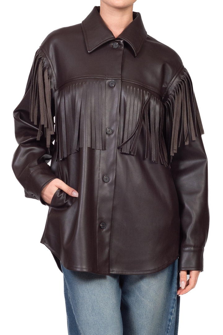 Vicolo - Camicia over in ecopelle con frange Art. TAC1292