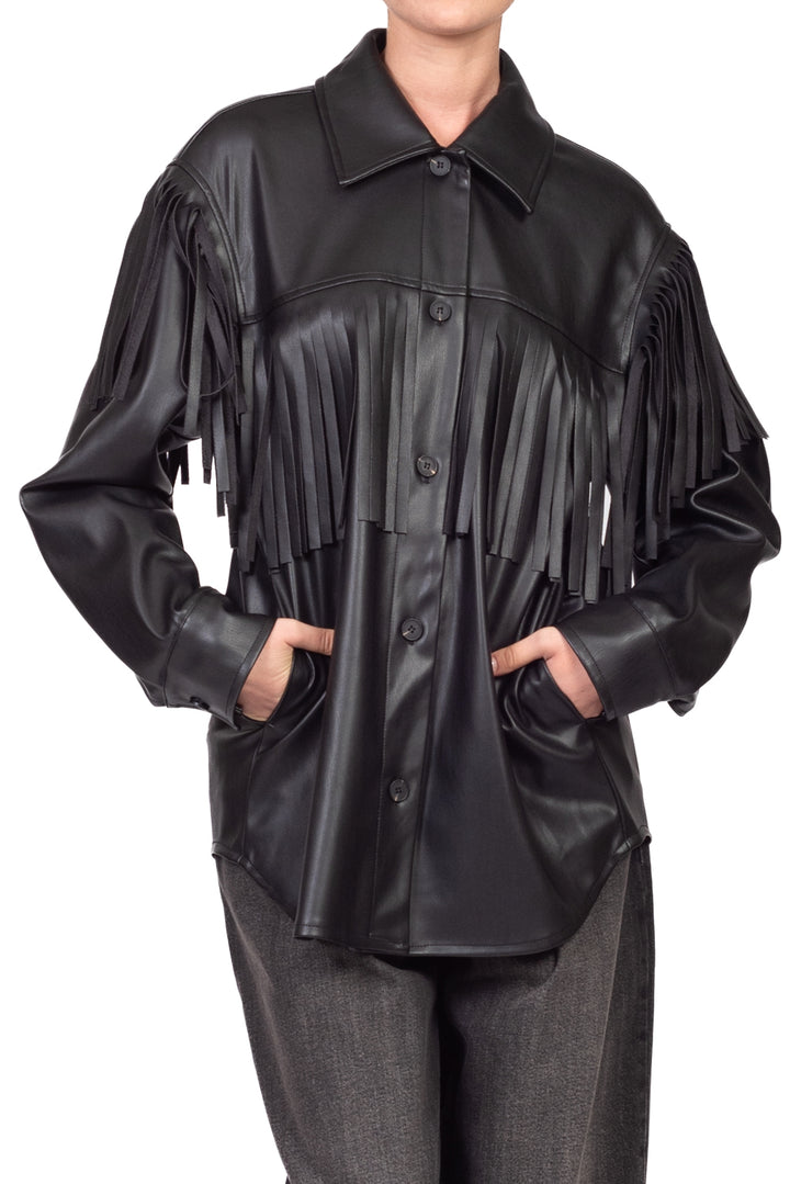 Vicolo - Camicia over in ecopelle con frange Art. TAC1292