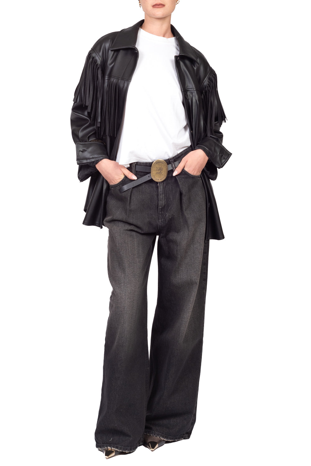 Vicolo - Camicia over in ecopelle con frange Art. TAC1292