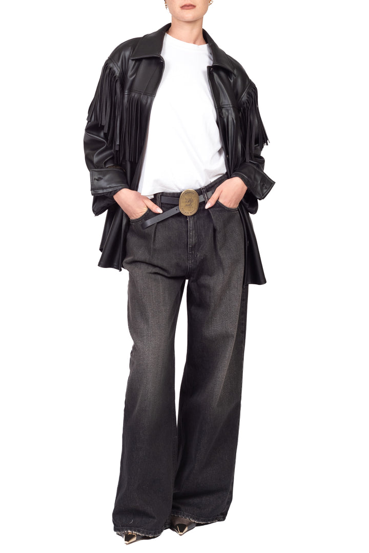 Vicolo - Camicia over in ecopelle con frange Art. TAC1292