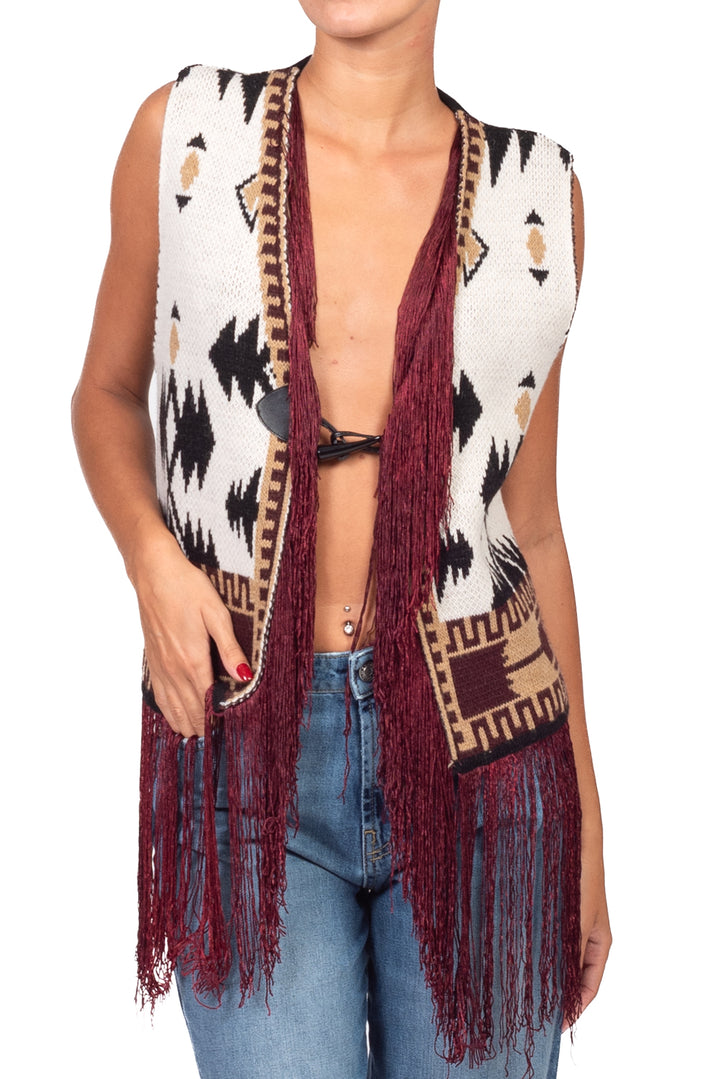 Vicolo - Gilet fantasia etnica con frange Art. 7AC7215