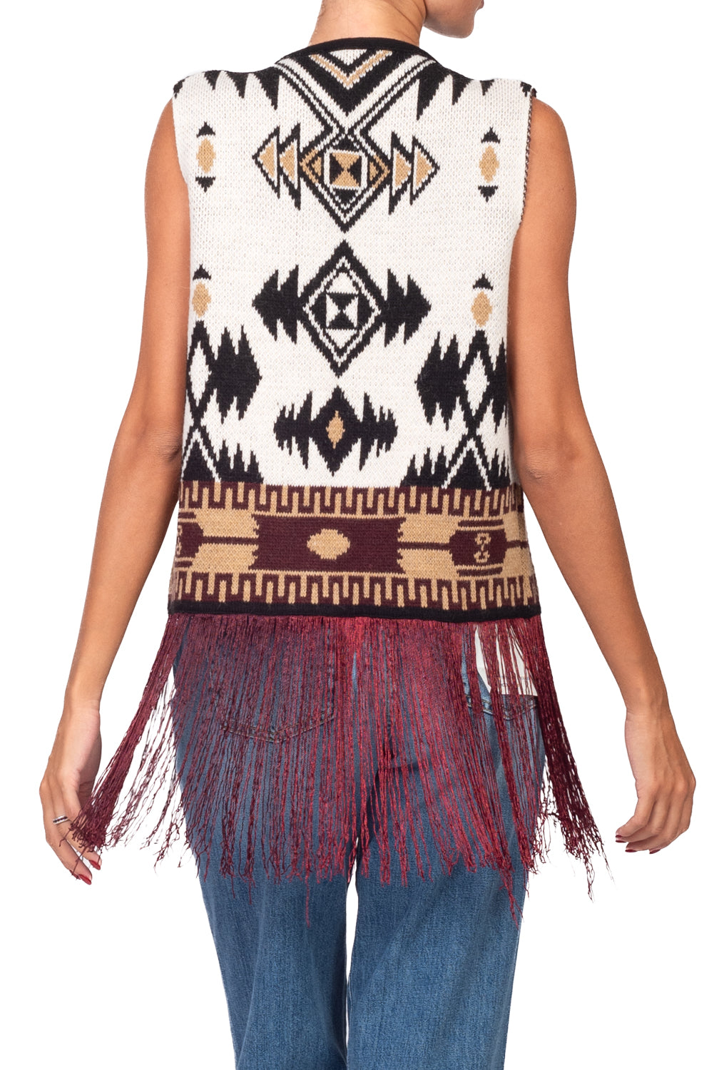 Vicolo - Gilet fantasia etnica con frange Art. 7AC7215
