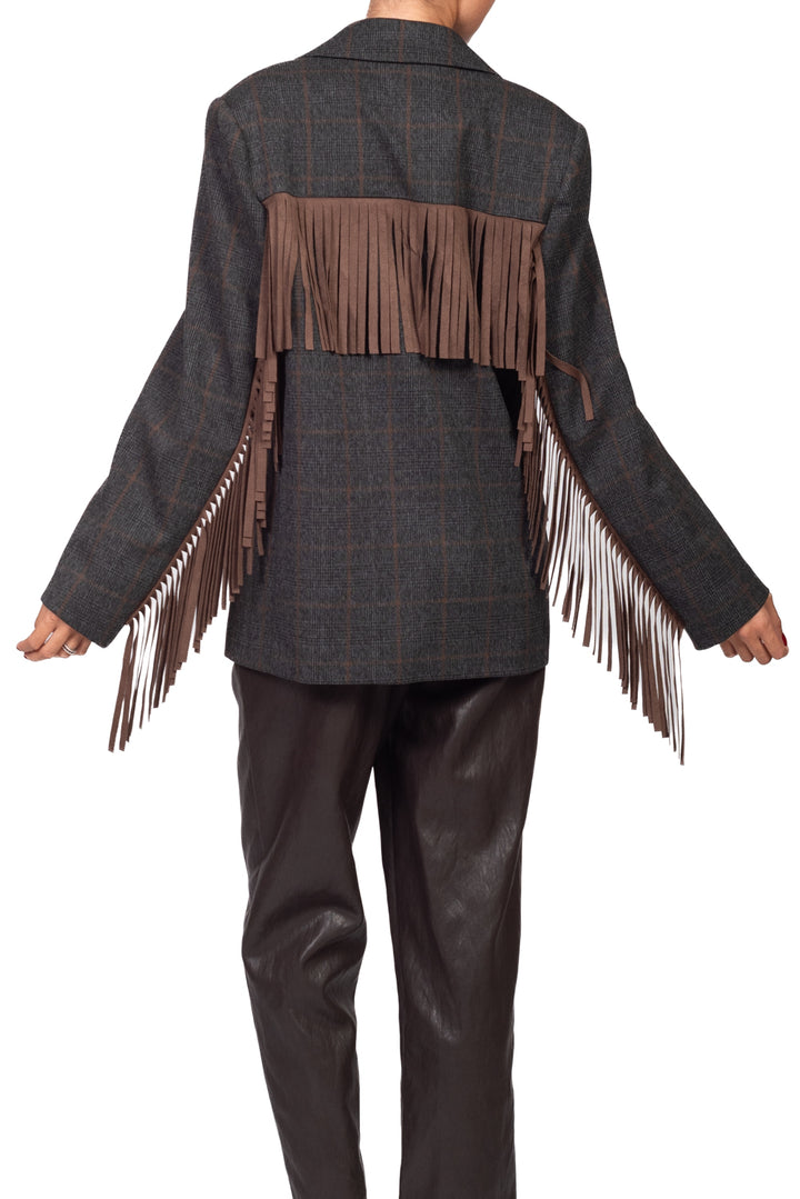 Vicolo - Giacca check con frange suede Art. TAC1322