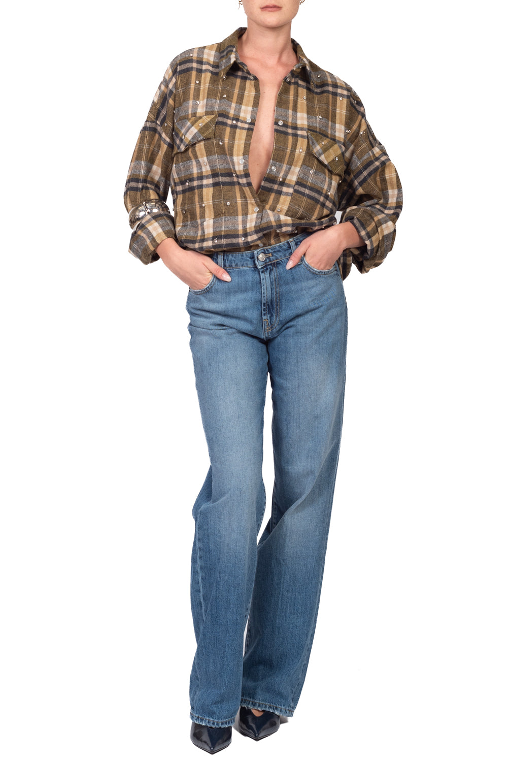Dixie - Camicia check in flanella con applicazioni  Art. CFSM2BLU